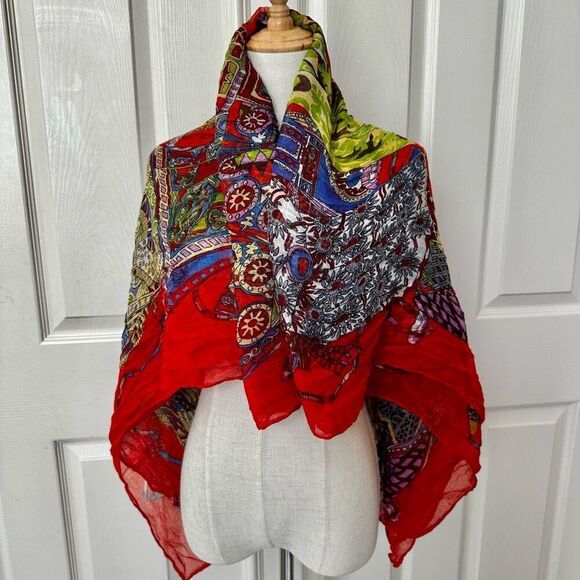 Red  colorful pattern scarf - Picture 3 of 6